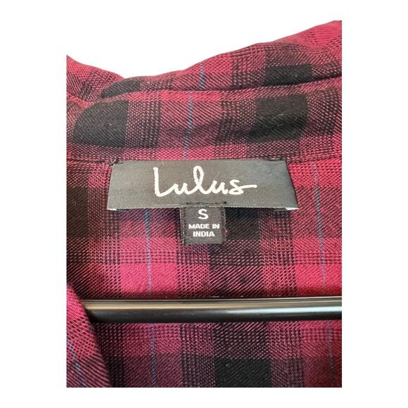 Lulus Blissful Weekend Burgundy Plaid Long Sleeve Shirt Dress Small Gorpcore - Picture 4 of 8
